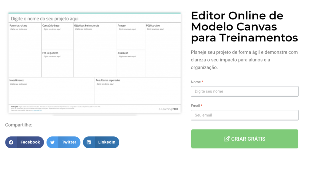 Esse editor online permite você planejar treinamentos usando o modelo Canvas  | eLearningPRO